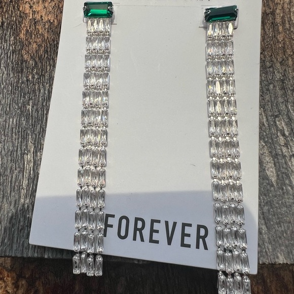 Forever 21 Silver & Green Geometric Drop Earrings - Picture 5 of 7